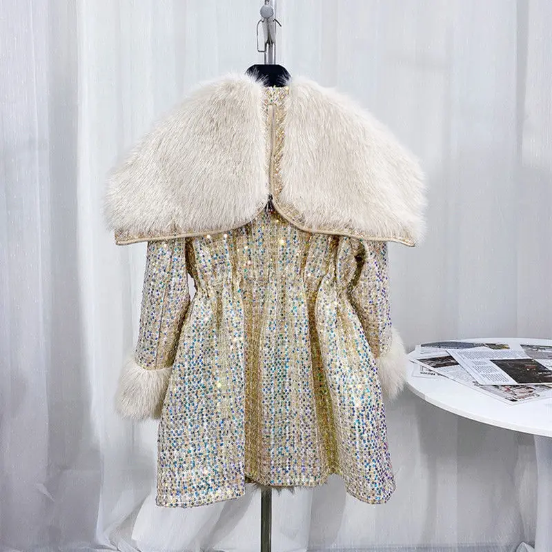 Faux Fur Coat 2022 Winter New Fur Integrated Mid-Length Imitation Fox Fur Jacket Slimming Long-sleeve Faux Fur All-match