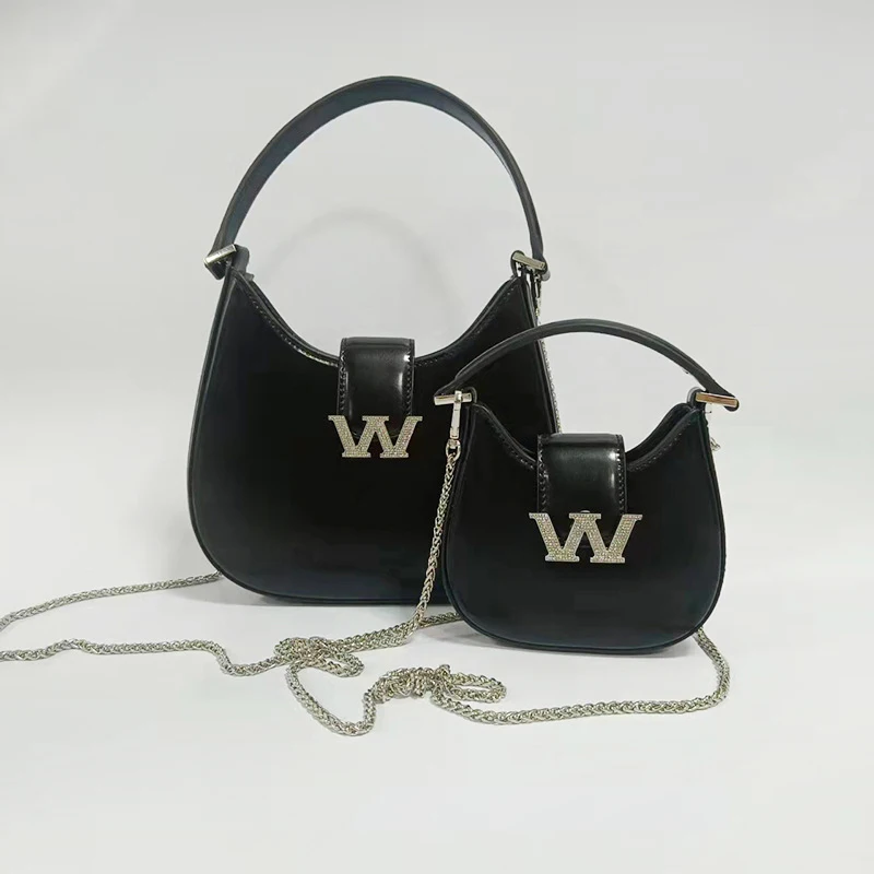 

Retro Style Brand AL W PU Leather Crescent Bags For Women Stylish Designed Crossbady Hang Bags With Rhinestone Decoration