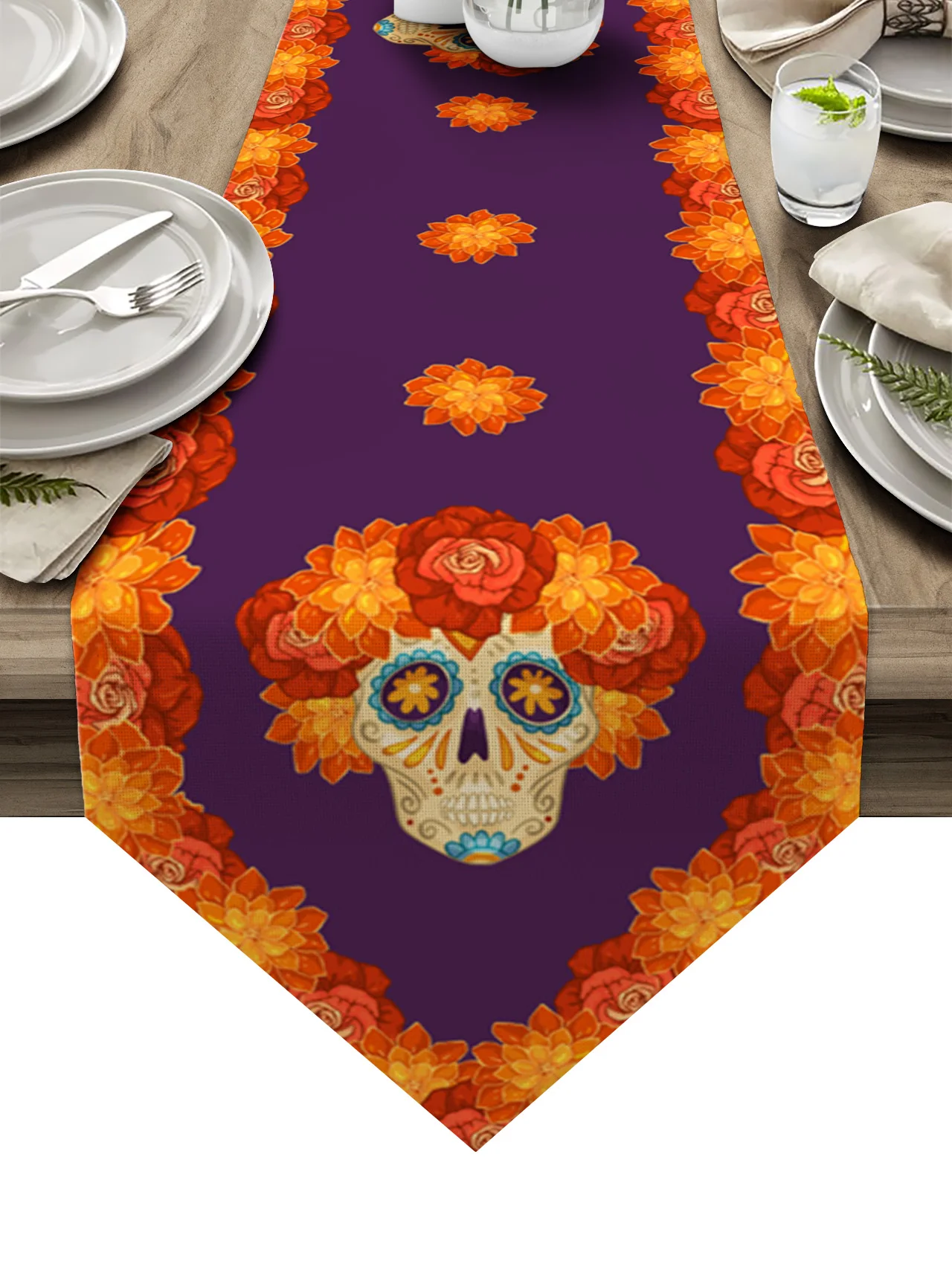 

Современная настольная дорожка с мексиканским черепом и цветами, свадебное украшение, скатерть для дома, отеля вечерние вечеринки, столово...