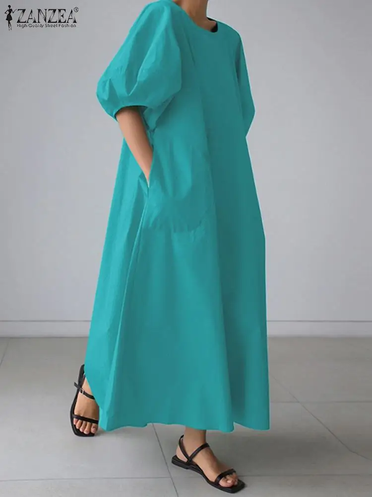 

2022 Oversized Summer Dress Women Lantern Half Sleeve O Neck Dresses ZANZEA Korean Style Holiday Party Sundress Elegant Vestidos