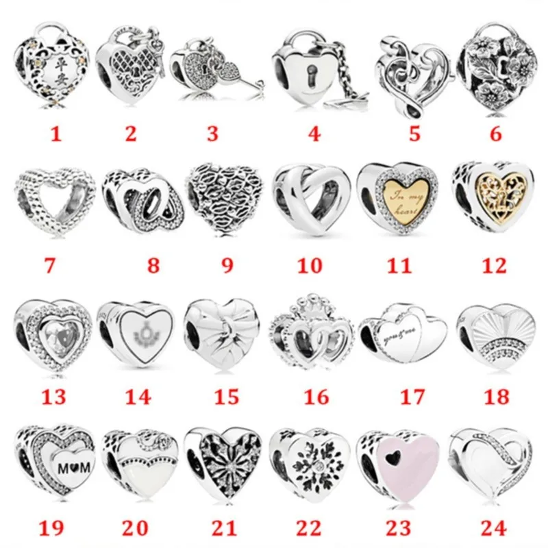

925 Sterling silver Charm Double love key beads fit Pandora 925 Original Bracelet silver jewelry