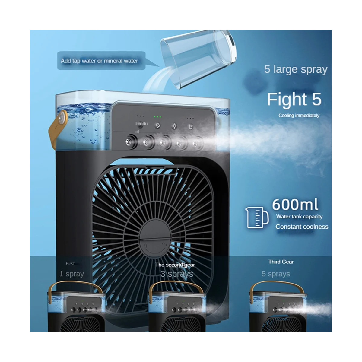 

Portable Air Conditioner Personal Desktop 5-Hole Spray Air Cooing Rechargeable Quiet Table Fan for Home Office Bedroom-C