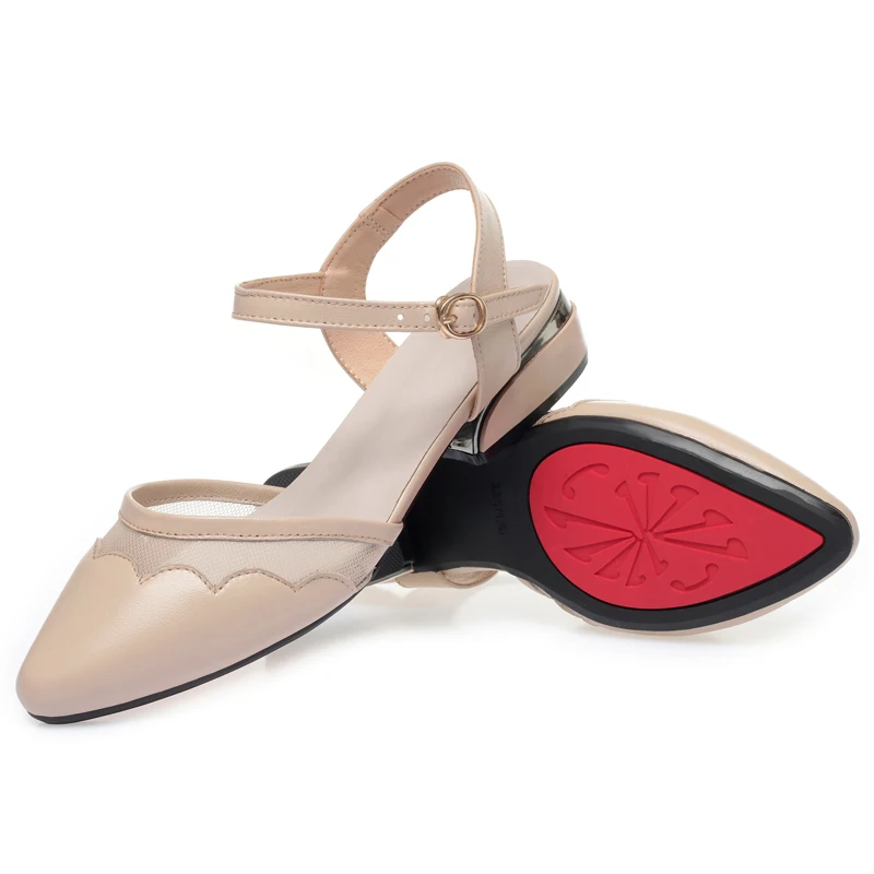 AIYUQI Women's Summer Shoes Genuine Leather Closed Toe Non-slip Dress Women's Sandals Mid Heel Cutout Women's Sandals