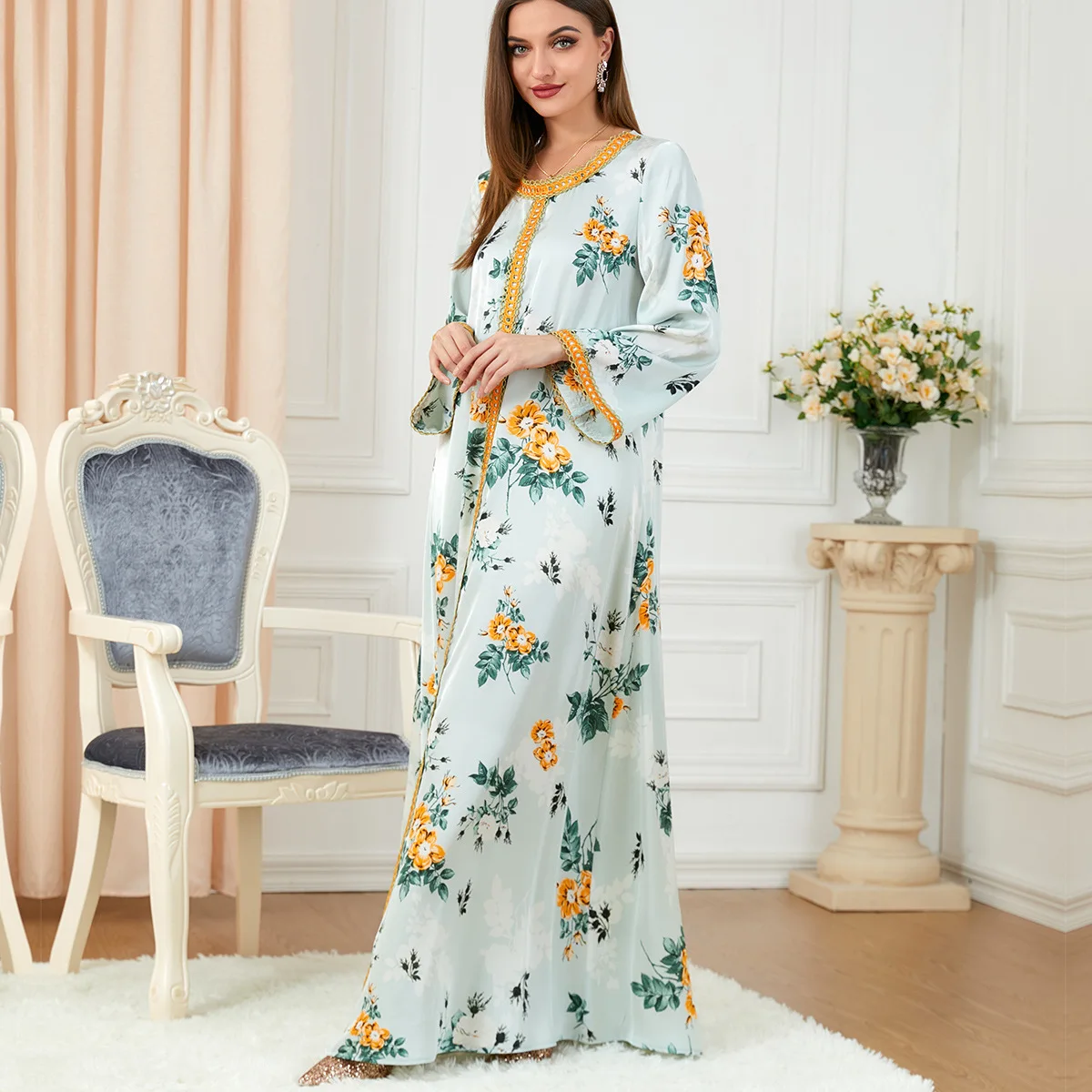 Abaya Kaftan Caftan Women Robe Loose Print Embroidery Lace Casual Dubai Dress Muslim Women Dress Elegant Female Clothing