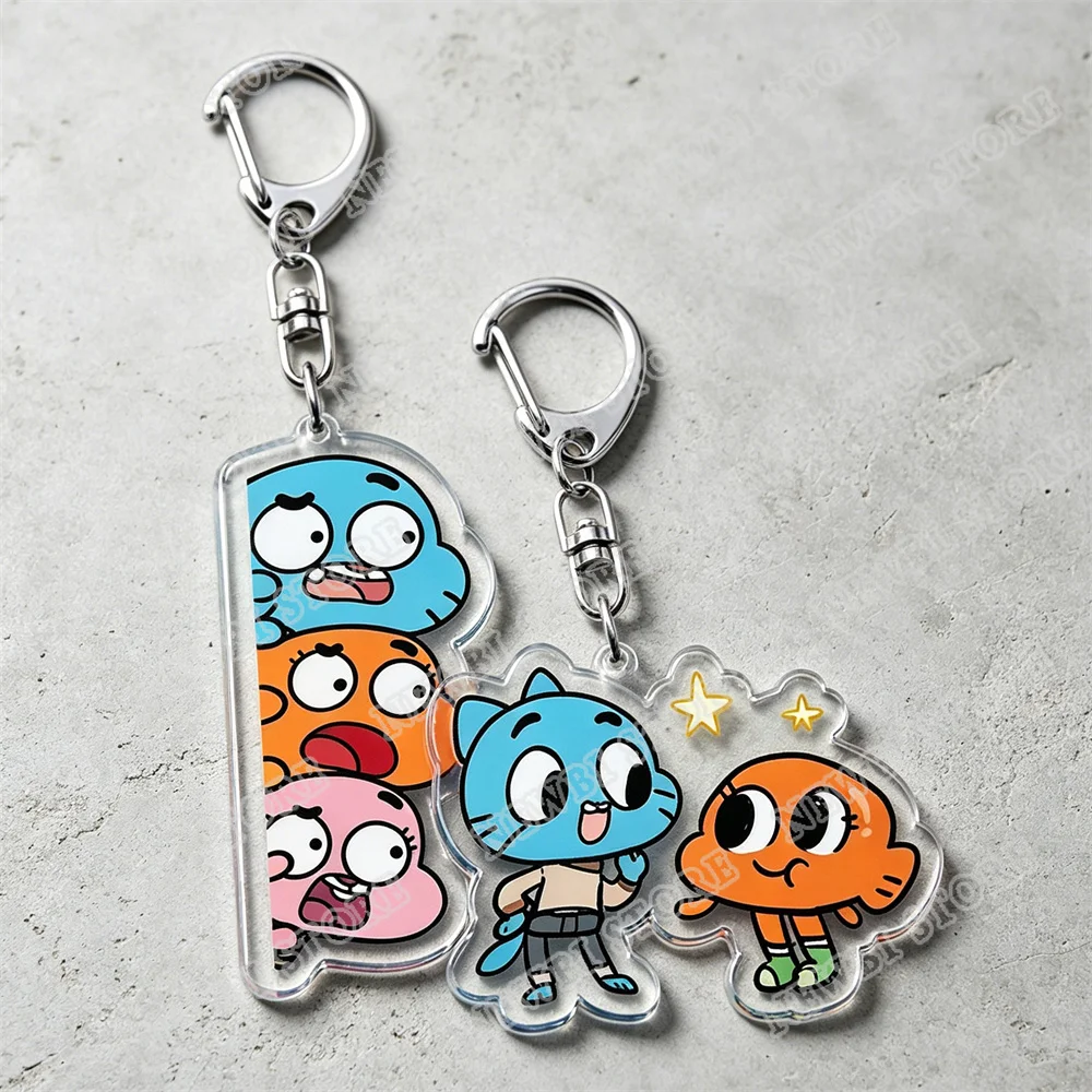 Фото Горячая новинка: Милые мультяшные брелоки Gumball Watterson для аксессуаров, очаровательные брелоки Darwin Watterson Tawog, украшения, подарки для фанатов и друзей №2