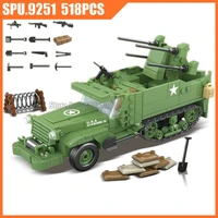 100104 518pcs military ww2 us m16 half track anti aircraft vehicle world war ii army weapon boy 3 dolls building blocks toy