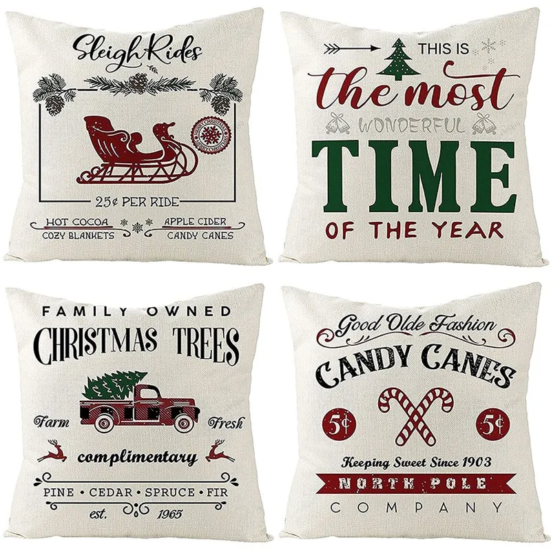 

Christmas Pillow Covers 18X18 Inch Set Of 4 Farmhouse Decorations Throw Cushion Case For Home Party Sofa Couch