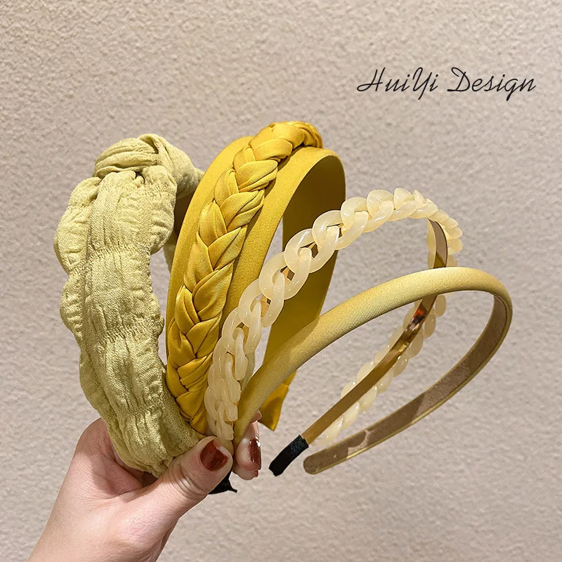 Весенняя желтая губчатая повязка на голову модные аксессуары для волос Женская