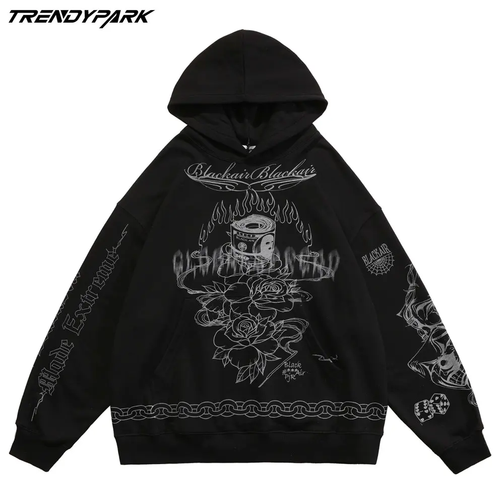 

Мужские худи с цветочным принтом, пуловер с карманами спереди, Повседневная Уличная Толстовка в стиле Харадзюку, толстовка большого размер...