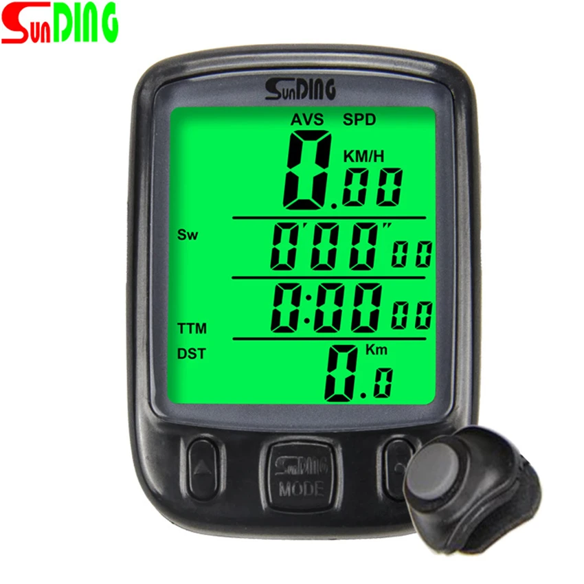 

Sunding Kilometer Counter for Bicycle Waterproof Wireless Bike Computer SD 563C LCD Display MTB Speedometer with Green Backlight