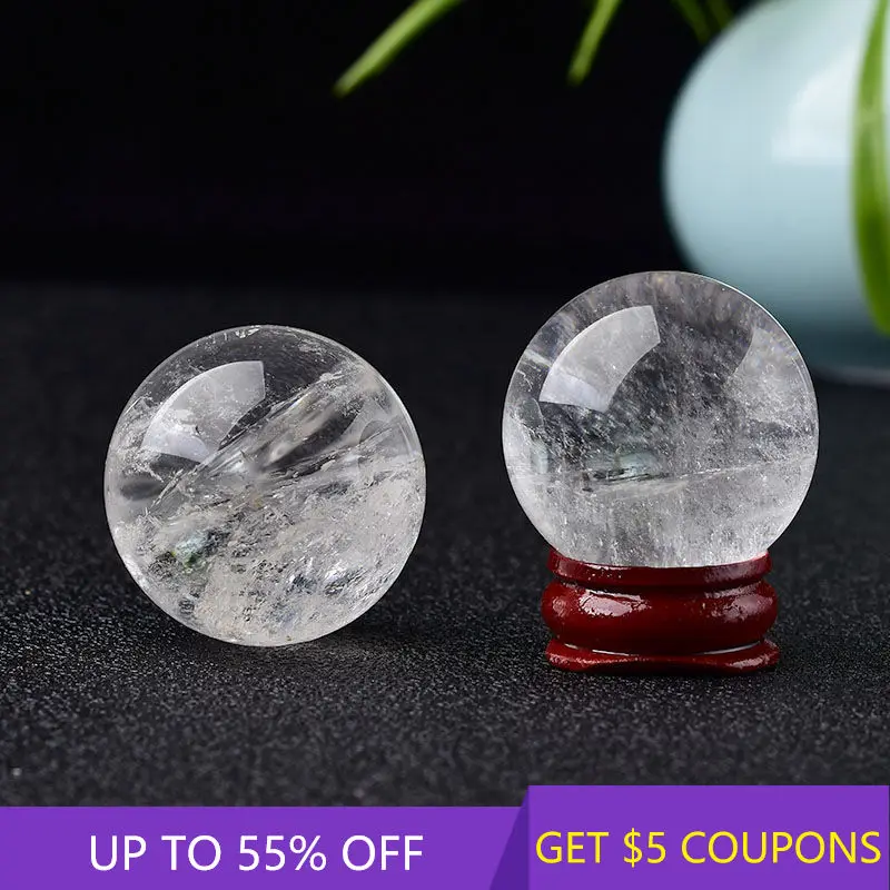 

50mm Natural White Clear Quartz Crystal Sphere Healing Polished Stone Energy Gemstone Ball W/ Stand Home Feng Shui Decor Gift