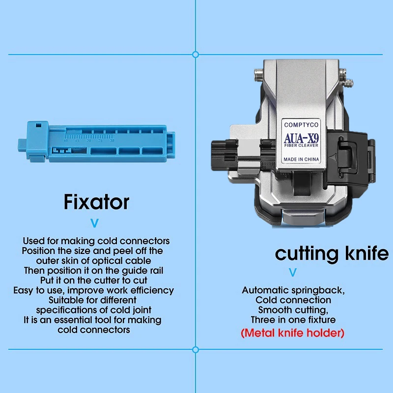 Fiber Optic Tool Kit with AUA-X9 Fiber Cleaver -70+10dBm/-50+26dBm 3 in 1 Mini Optical Power Meter 10Mw Visual Fault Locator