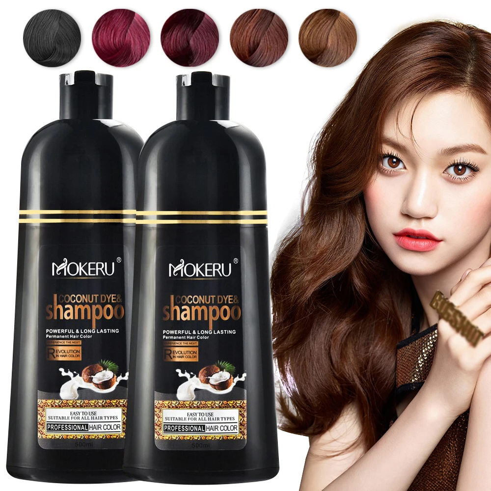 

Mokeru 500ml Long Lasting Black Hair Color Dye Natural Organic Coconut Oil Essence Shampoo Covering Gray Hair Permanent Color