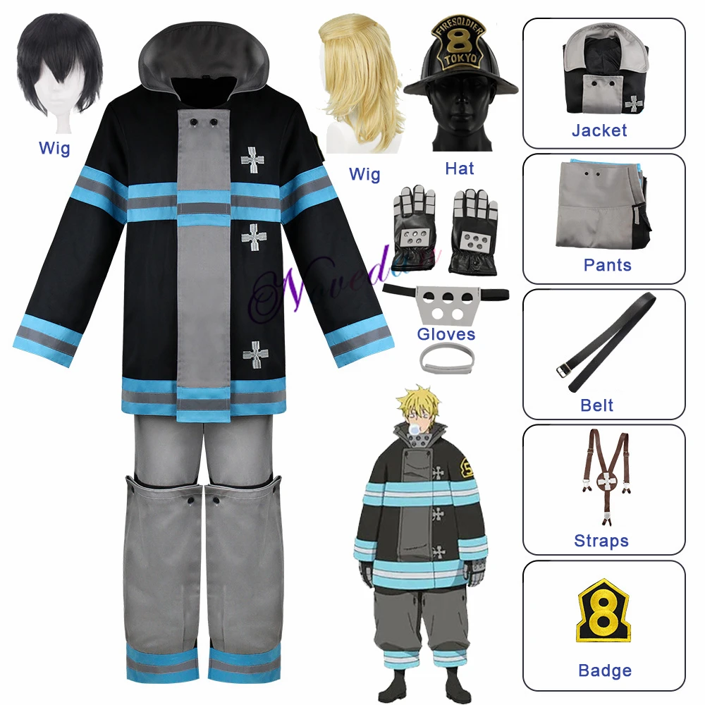 Fire Force Enn Enen no Shouboutai Tamaki Kotatsu Shinra Kusakabe Takehisa Hinawa Firefighter Uniform Anime Cosplay Costum Wig