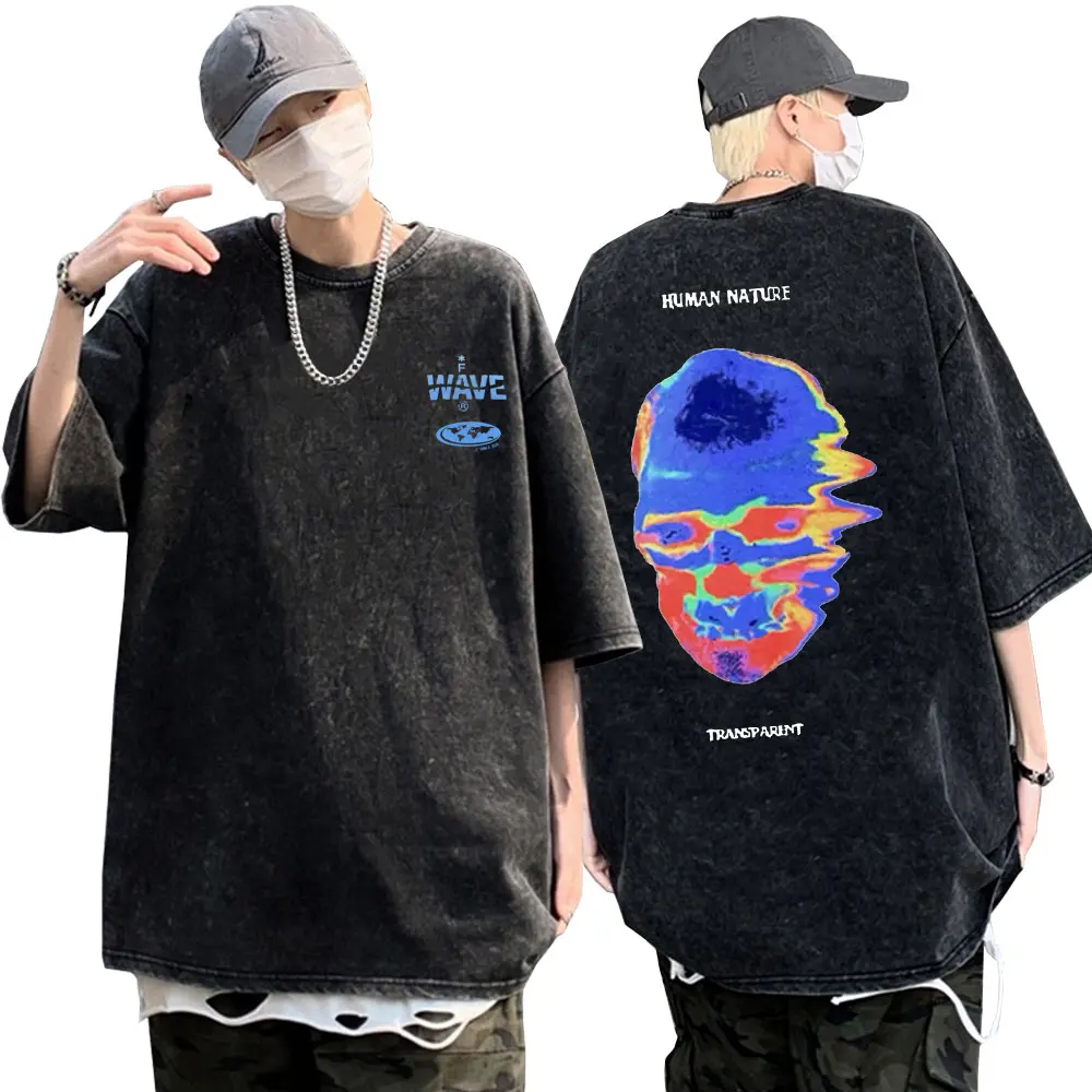 

Hot Sale Skull Skeleton Graphic Tshirt Men Women Hip Hop Wash Vintage Black T-shirts Rap Chief Keef Juice WRLD Lil Peep T Shirts