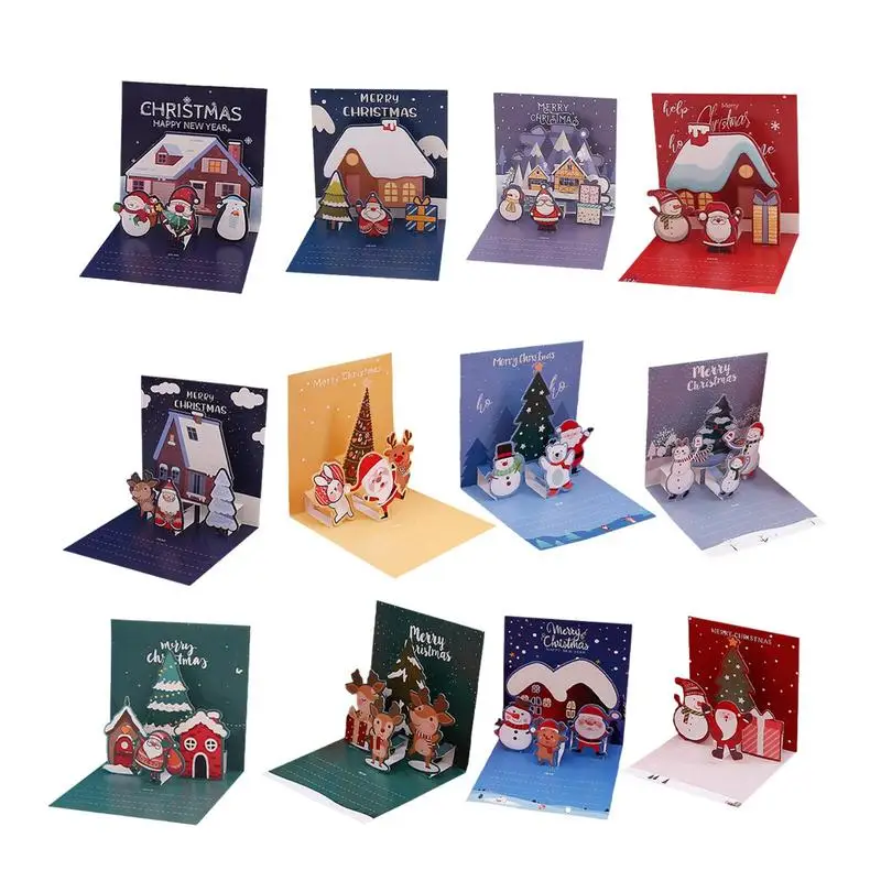3D всплывающие рождественские открытки 6 шт. милые поздравительные Санта-Клауса