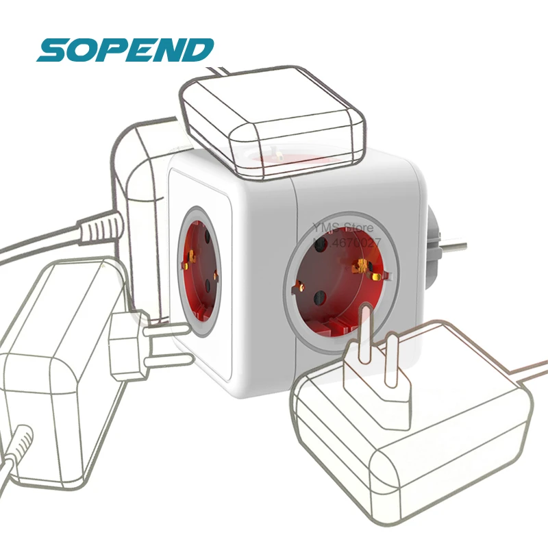 

Sopend 6 In 1 Adapter 2 Prong Electrical Plug Surge Protectorp USB Power Strip EU Outlets with Socket Smart Network Filter Home