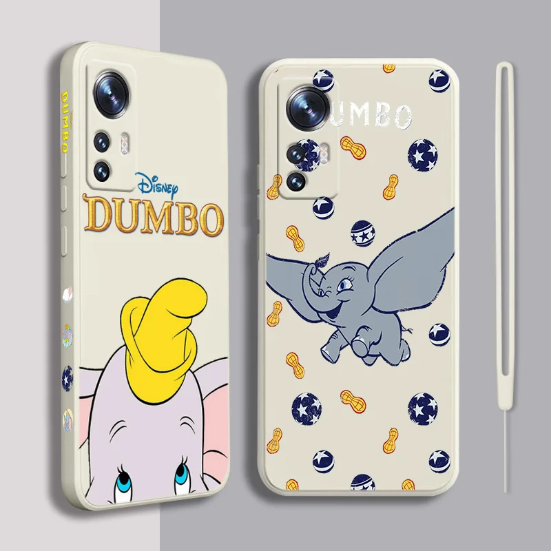 

Cartoon Disney Dumbo Phone Case For Xiaomi A2 A3 6 6X 10 11X 11T 11T Pro 11i 5G 12 12X 12 Pro Liquid Left Rope Funda Cover Soft