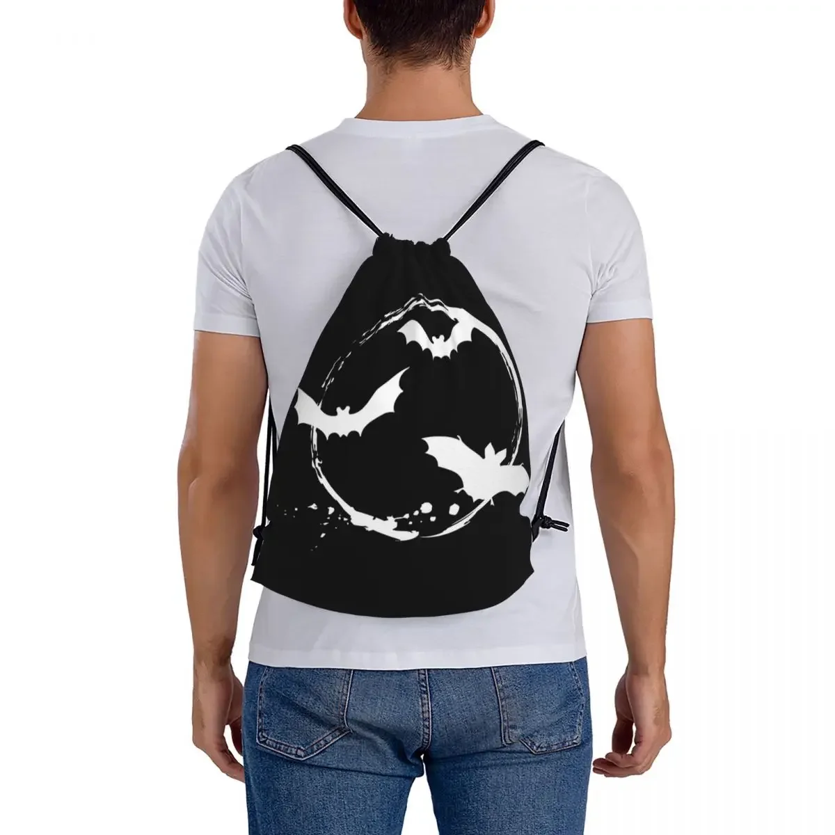 Белые летучие мыши на Хэллоуин ранцы шнурке сумка для хранения с карманом сумки