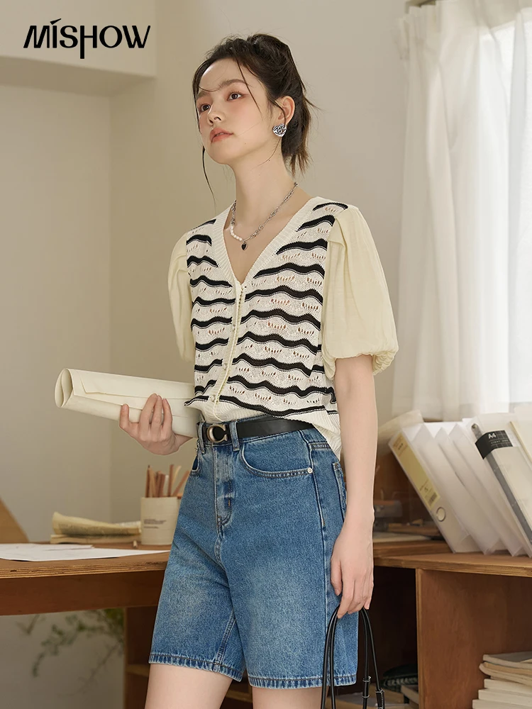 MISHOW Denim Shorts for Women 2023 Summer High Waist Slim Pockets Wide Leg Casual Loose Female Short Pants Streetwear MXC33K0020