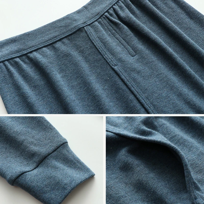 2PCS Man Thermal Round Neck Pullover +Pants Set 100%Cotton Winter Keep Warm Thermal Underwear Set Comfortable Thermo Clothing