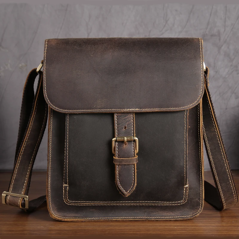 

Men's Shoulder bags Genuine Leather Crazy Horse Male Crossbody Messenger iPad Bags Vintage Business Hasp Man father's day bag