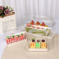 10 pcs swiss roll portable transparent cake packaging box towel roll plastic long take away dessert package handle wholesale