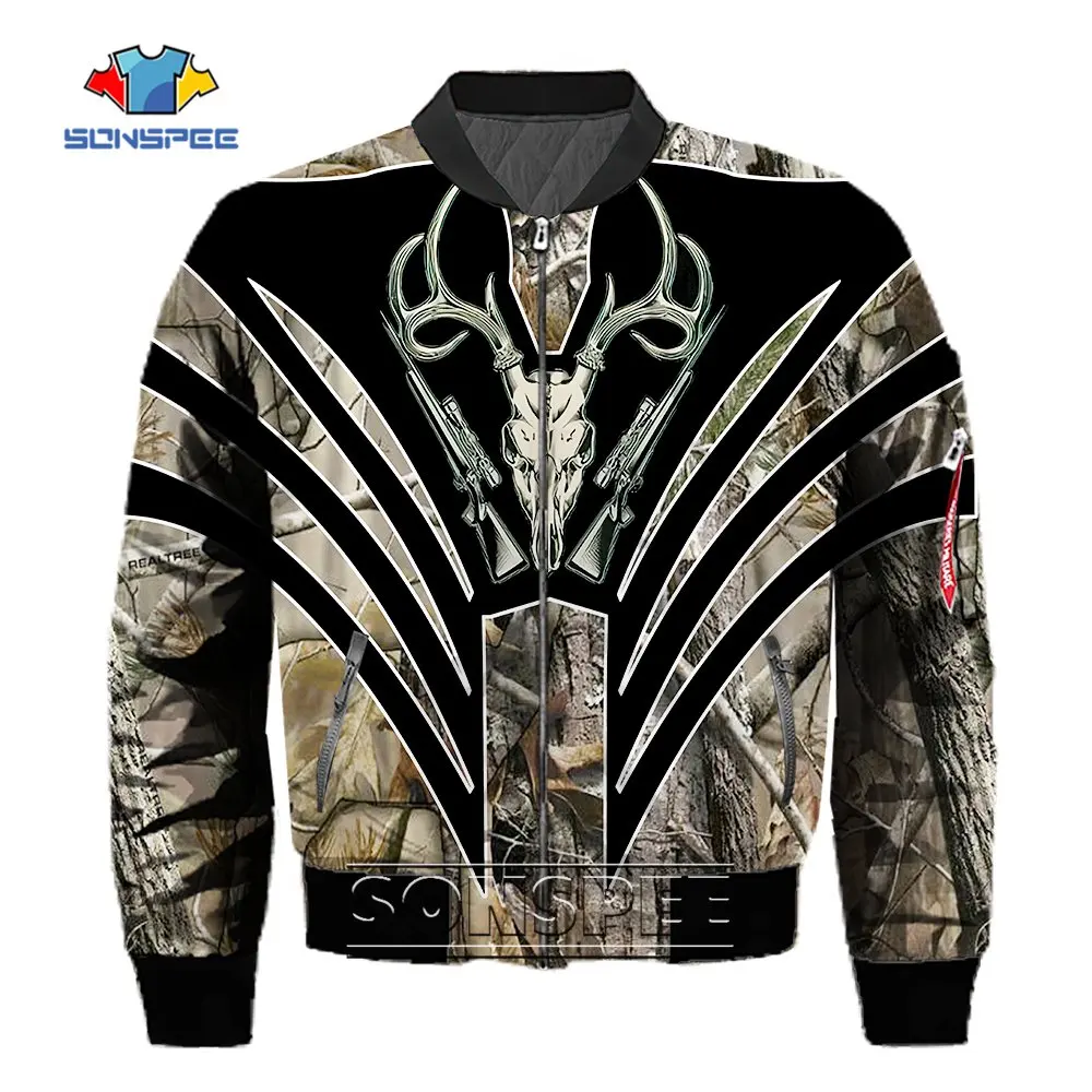 

SONSPEE Deer Pistol Pattern 3D Printed Long Sleeve Casual Man Clothes Jungle Animal Zipper Jacket Oversized Coat for Men