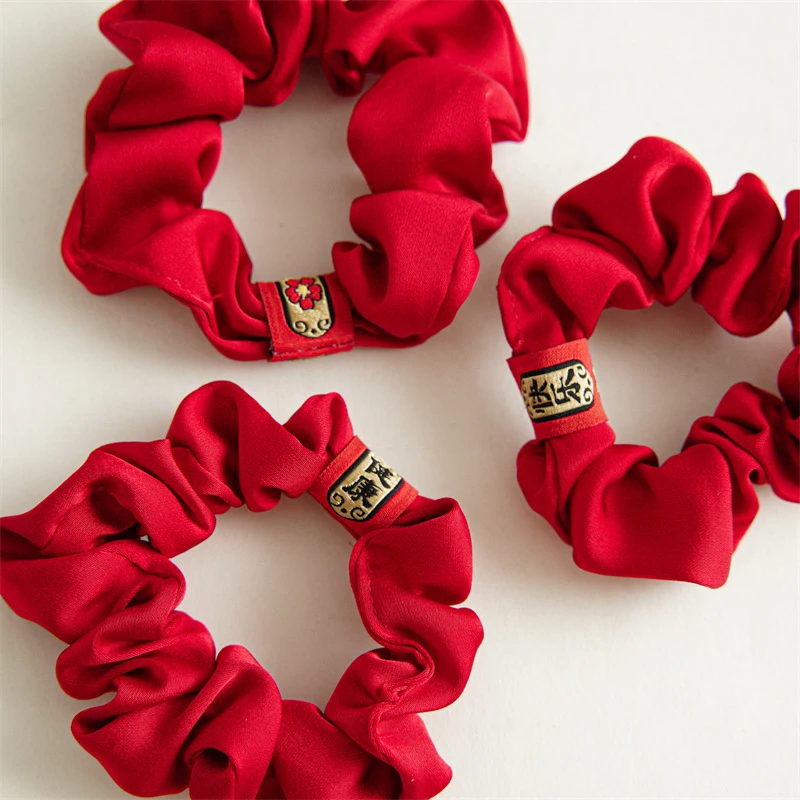 

2021 Fashion New Cherry Red Series Bow Lattice Hair Rope Scrunchies Ponytail Holders Hair Clip Women Hair Accessories Headwear