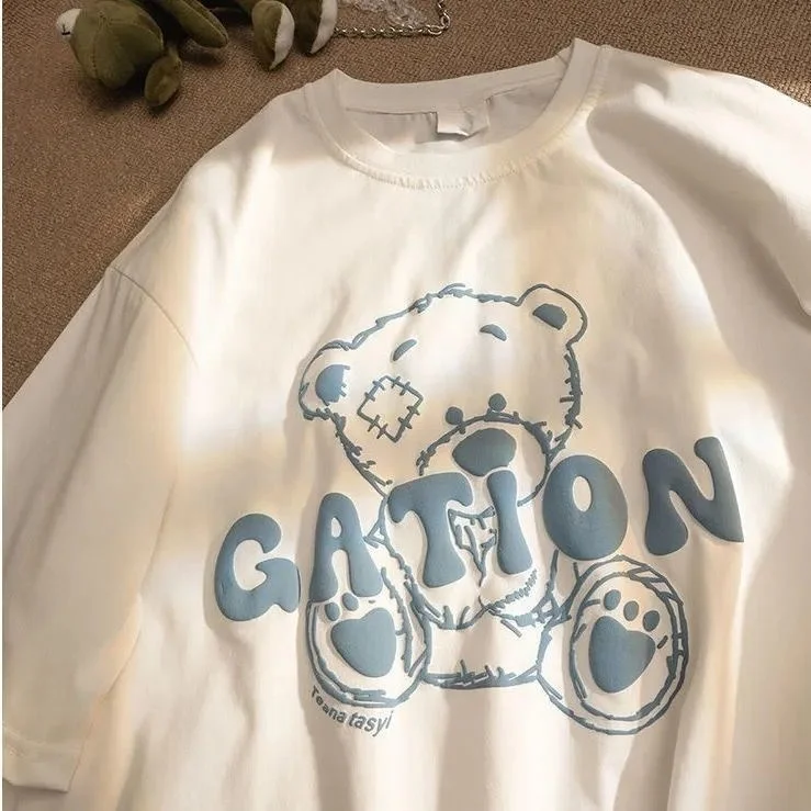 

High Quality Summer Harajuku Style Short Sleeve T-shirt Korean Fashion 5-sleeve T-shirt Men and Women with Hong Kong Style