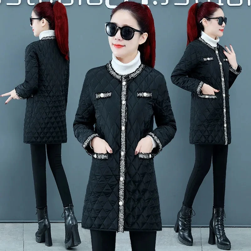 

Light Down Cotton Jacket Women 2023 Autumn Winter New Korean Loose Casual Padded Coat Female Large Size Diamond Lattice Parkas