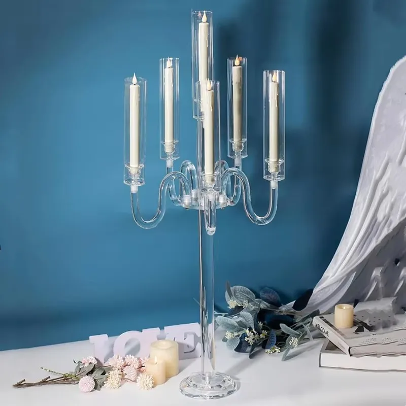 Прозрачные подсвечники 6 головок акриловые канделябры свадебные центральные