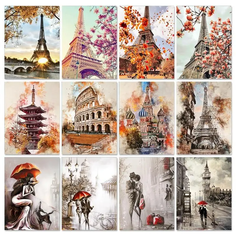 

GATYZTORY DIY Painting By Numbers With Frame Building Landscape Picture By Numbers Wall Art Acrylic Paint For Home Decor Art