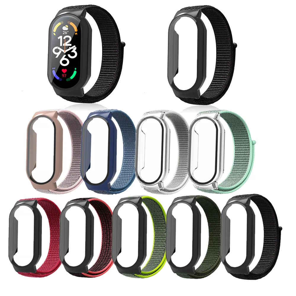 

Ремешок + стальная пленка + поликарбонатный чехол для часов Xiaomi Band 7 нейлоновая петля ремешок для браслета Xiaomi Band 7 защитные аксессуары для ча...