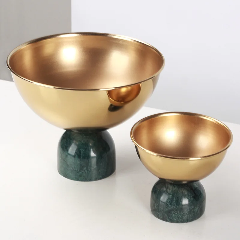 Мраморное украшение круглый поднос для фруктов на высоких ножках металлическая