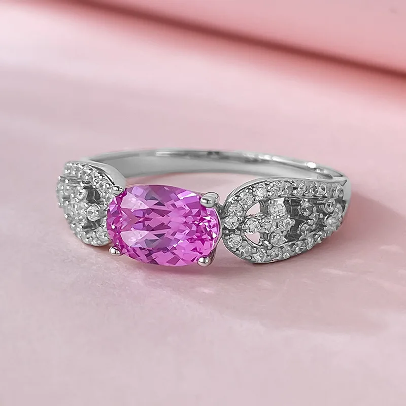 

2023 New 925 Silver One Carat Pink Diamond Ring for Women's Light Luxury Fashion OL Ring, Small and Exquisite