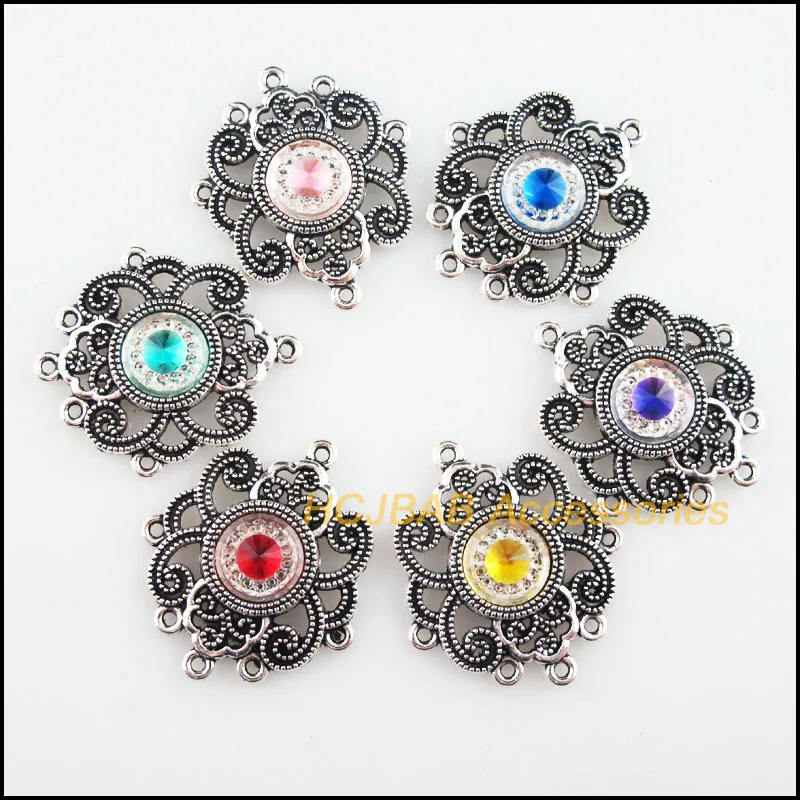 6 шт. тибетское серебряное покрытие цветок искусственная смола диаметром 27 5X31 5 мм