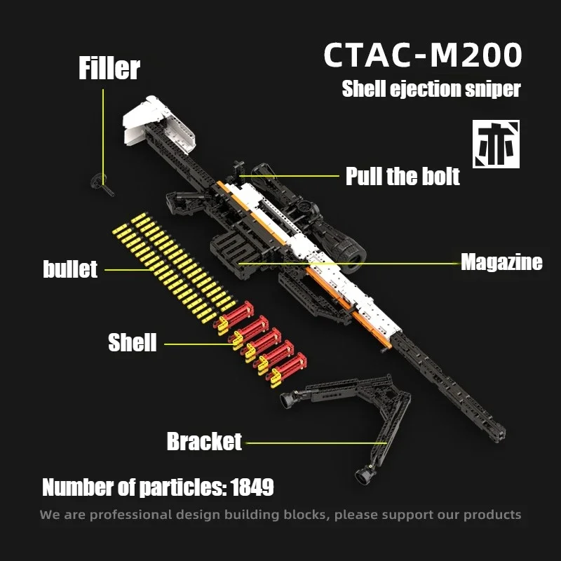 Фото Конструктор MOC «Снайперская винтовка M200» (1849 деталей), техническая модель, стреляющая снарядами, игрушка-подарок для детей №3