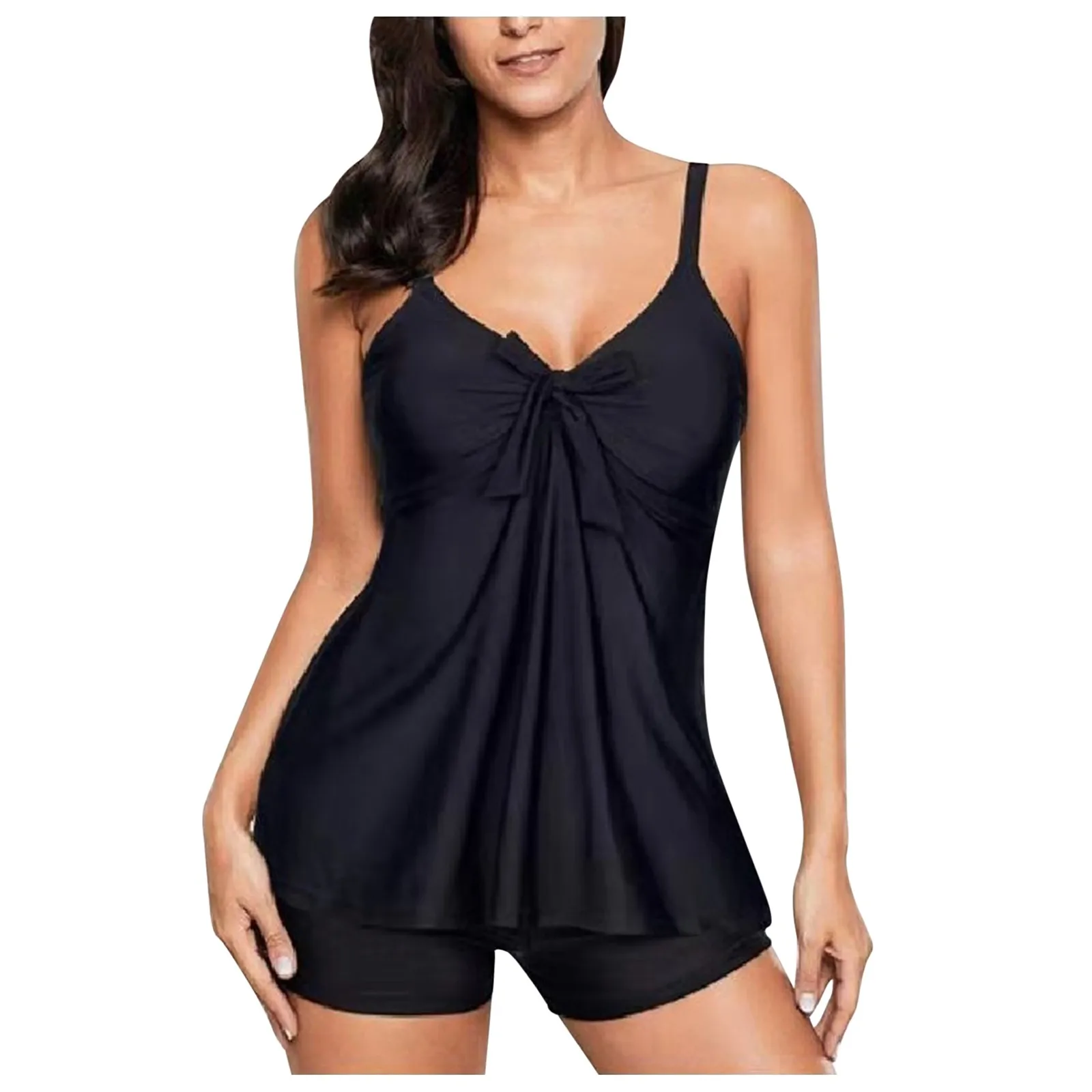 

Женский купальник большого размера, однотонный купальник из двух предметов, купальник с открытой грудью и лямками, комплект танкини, купаль...