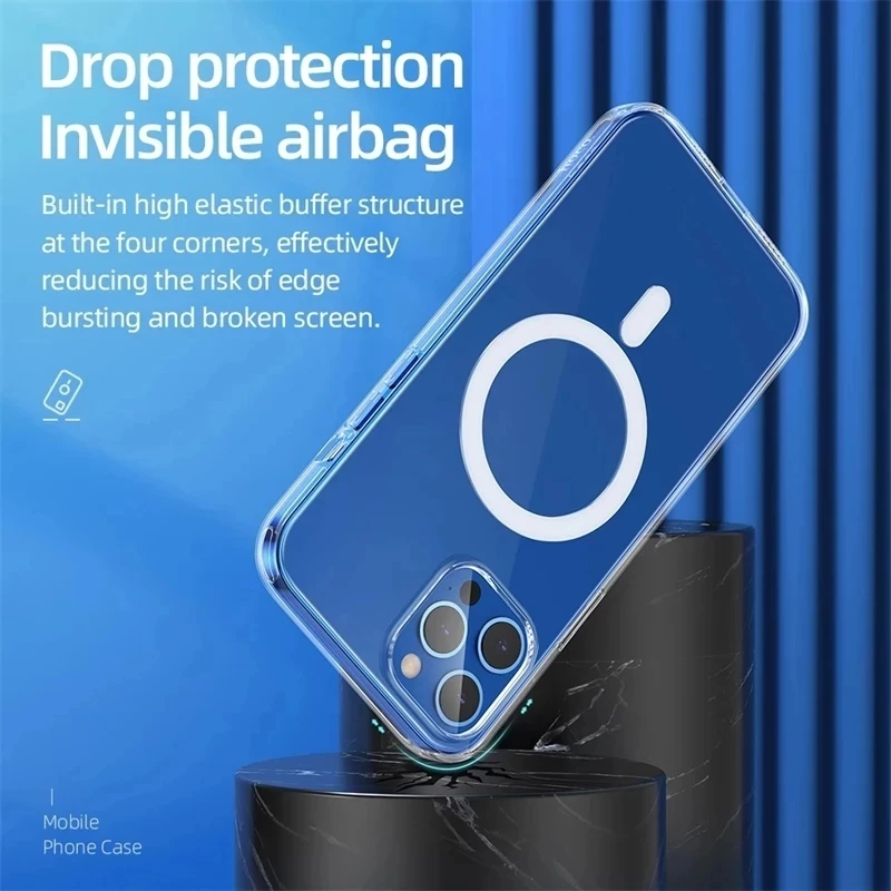 Прозрачный Магнитный чехол для iPhone 11 12 13 14 15Pro Max Mini 7 8 X XS XR Magsafing с поддержкой