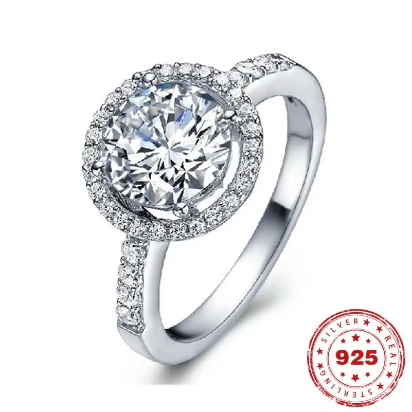 

Ювелирные изделия из стерлингового серебра S925 пробы, кольцо с натуральным бриллиантом для женщин, круглые обручальные кольца, ювелирные из...