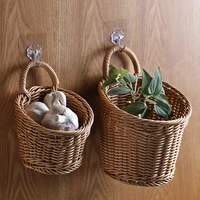 kitchen wall hanging storage baskets small pe rattan basket hand woven durable plastic imitation rattan fruit basket