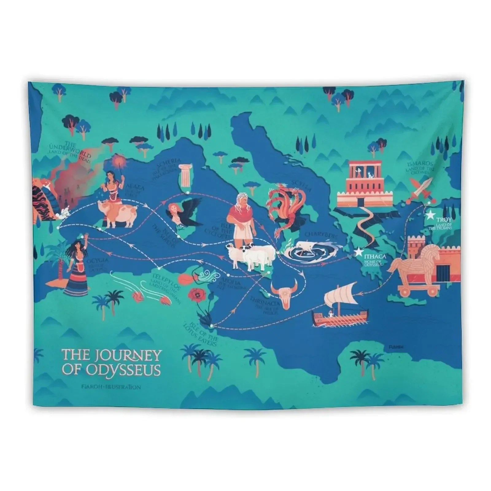 Карта Одиссея - Гобелен Путешествие Деко для спальни Настенный декор