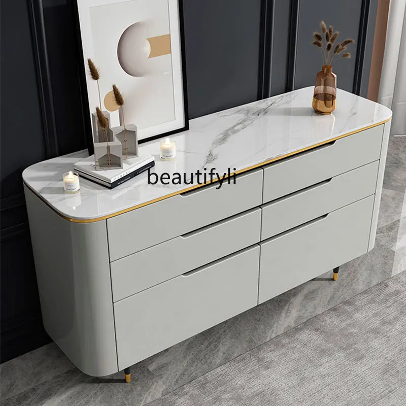 

yj Sideboard Cabinet American Light Luxury Modern Minimalist Living Room Entrance Cabinet Marble Wall Locker