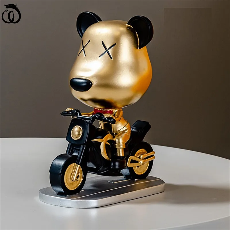 

Abstract Art Bear Sculpture Animal Motorcycle Doll Key Storage Box Statue Decoration Resin Craft Creative Home Decor Accessories