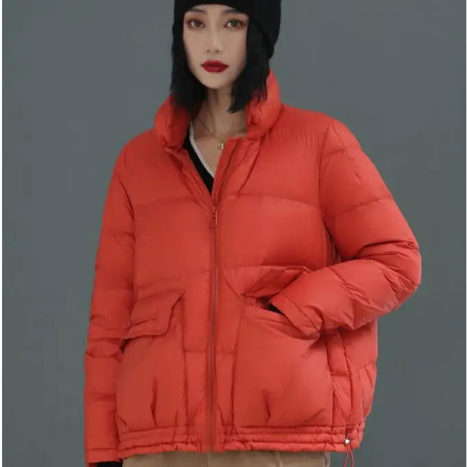 Women White Duck Down Jacket Stand Collar Autumn Winter Warm Outwear Casual Loose Thick Coat 2023 New Down Clothes Ladies M33