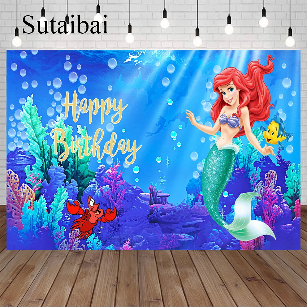 

Ariel Little Mermaid Princess Backdrop,Under The Sea Mermaid Background for Photography Girls Birthday Party Decoration Supplies