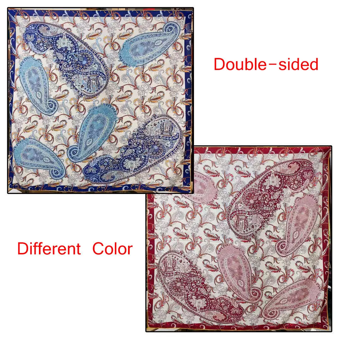 

70% Cashmere 30% Silk Thin Scarf Women Fashion Boho Style Paisley Floral Kerchief Big Shawl Stole 135*135cm