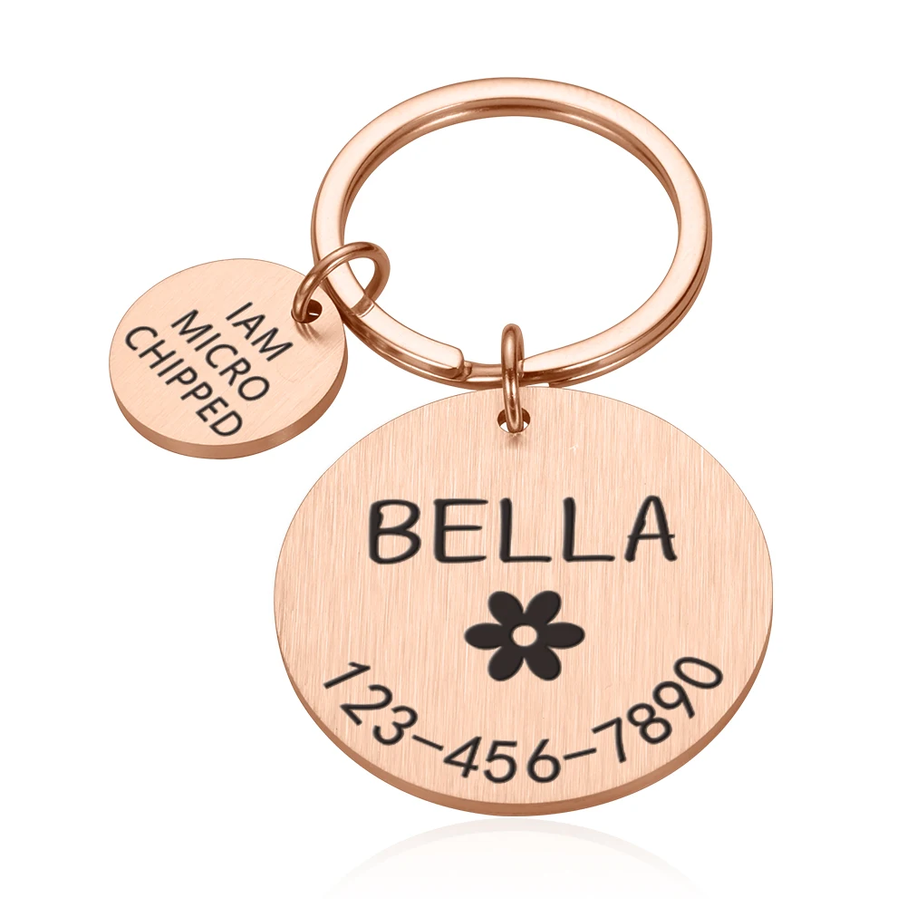 engraved dog pet id tag personalized name phone bone flower pet id name for cat puppy dog tag pendant keyring pet accessories free global shipping
