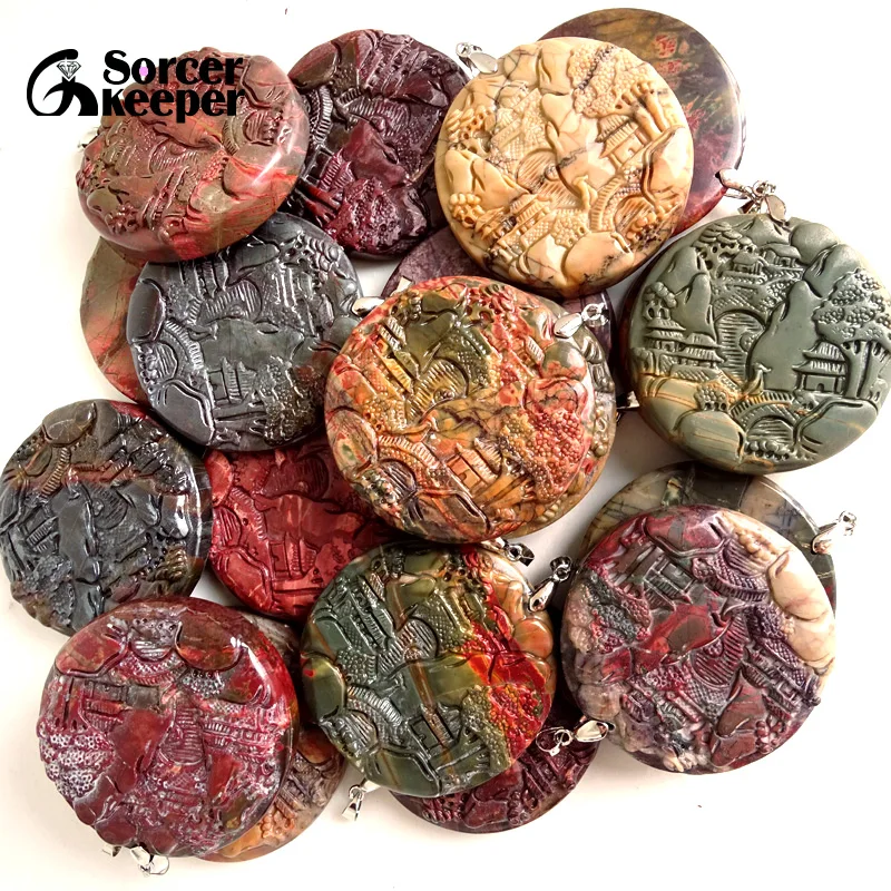 Оптовая торговля, резьба, кристалл, пейзаж, натуральный Пикассо, яшма, камень, крыло, кулон, мода для женщин, мужчин, ожерелье, сделай сам, изготовление ювелирных изделий BG208